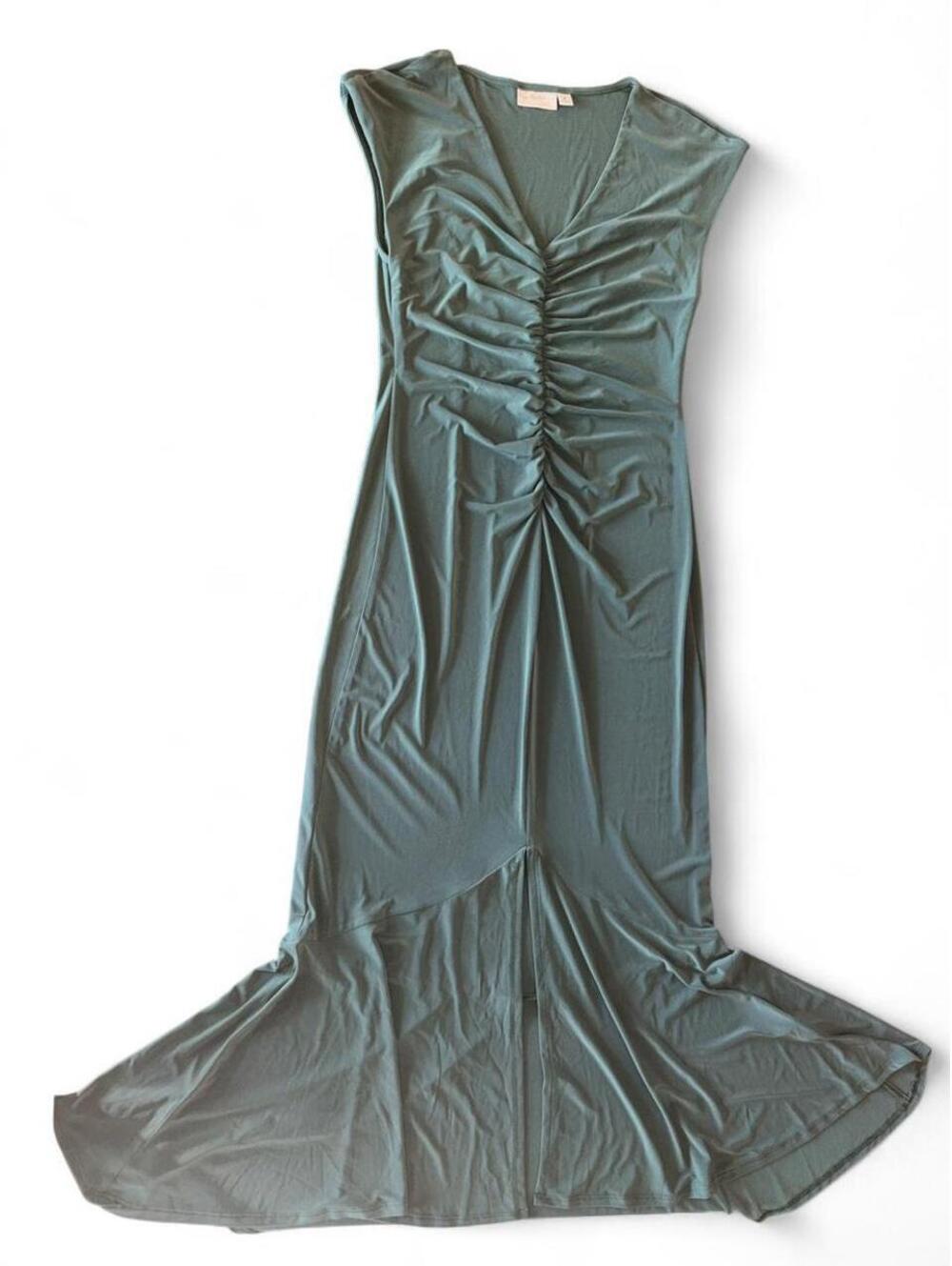 Premier Amour Green Ruched Maxi Formal Dress with Slit